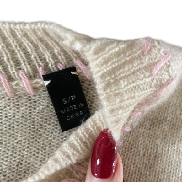 ATM Cashmere Long Sleeve Pullover in Oatmeal NWT Pink Contrast Stich Detailing - Picture 10 of 12